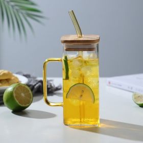1pc; 13.5oz Small Cute Glass Cups With Lids And Straws (Color: Yellow)